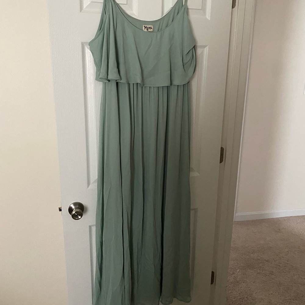 SMY MUMU Caitlin Ruffle Maxi: Dusty Mint Crisp